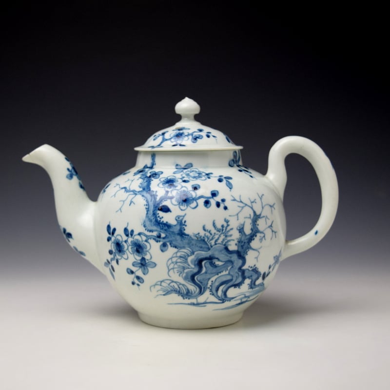 Rare Scratch Cross Period Prunus Root Pattern Teapot and Cover c1753-54