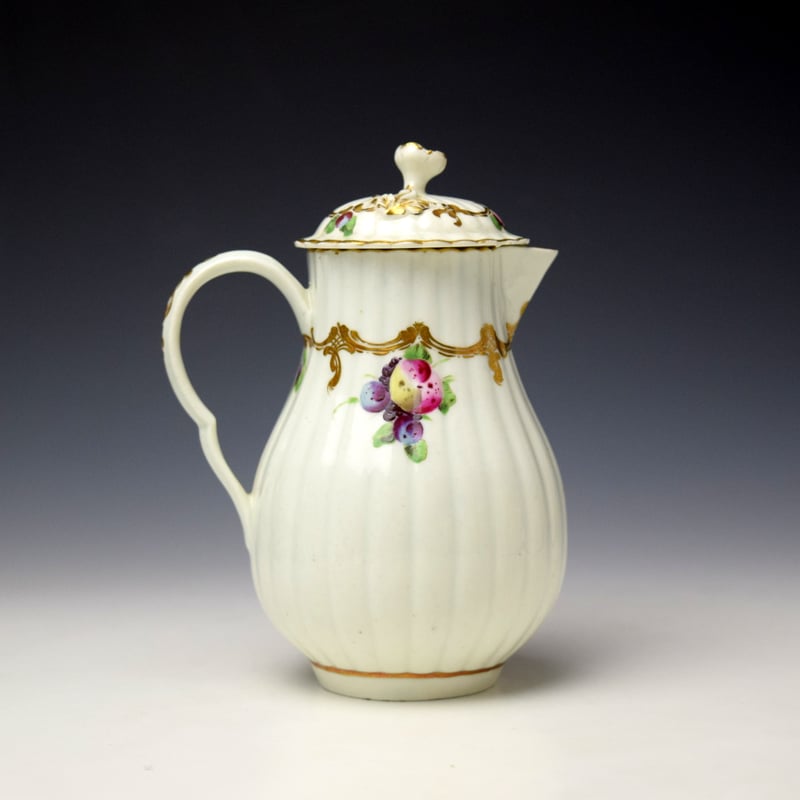 Worcester Spotted fruit Pattern Fluted Cream Jug and Cover c1775-80 (3)