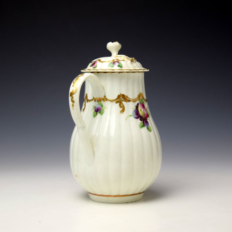 Worcester Spotted fruit Pattern Fluted Cream Jug and Cover c1775-80 (4)