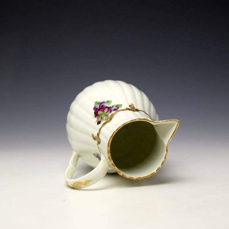 Worcester Spotted fruit Pattern Fluted Cream Jug and Cover c1775-80 (5)
