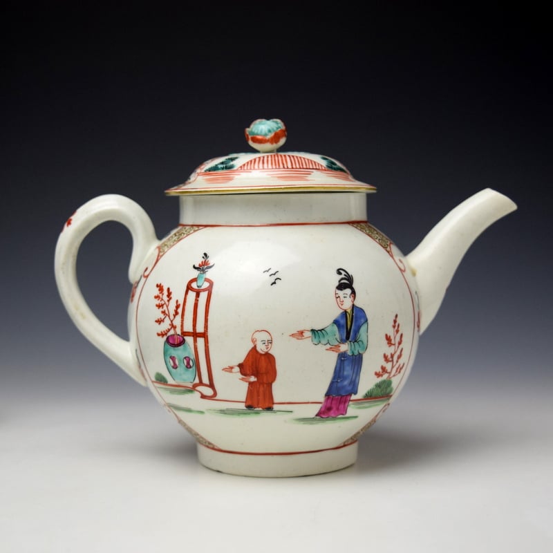 Worcester Tea in the Garden Pattern Teapot and Cover c1775-80 (4)
