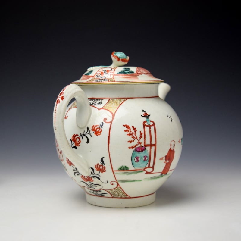 Worcester Tea in the Garden Pattern Teapot and Cover c1775-80 (5)