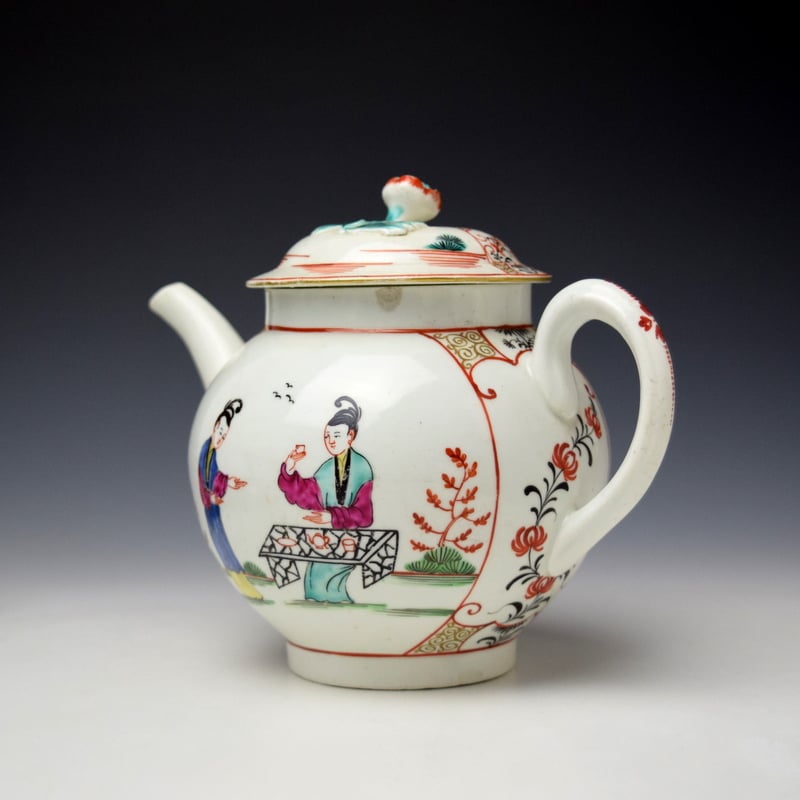 Worcester Tea in the Garden Pattern Teapot and Cover c1775-80 (6)
