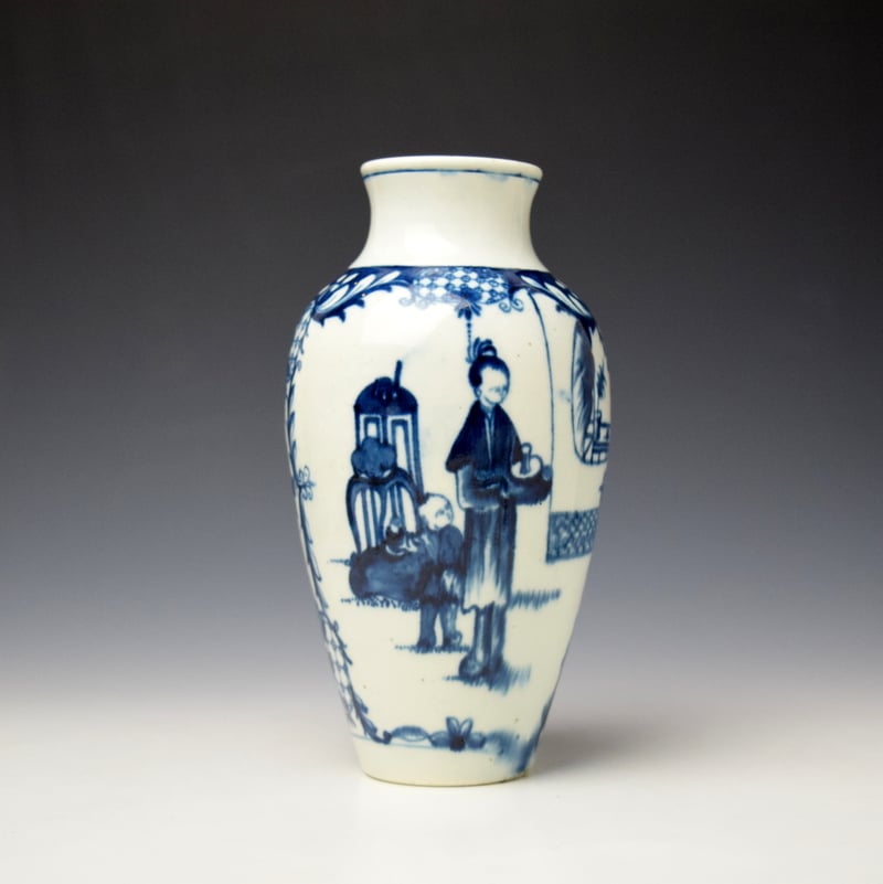 Worcester Telephone Box Pattern Baluster Vase c1770 (3)