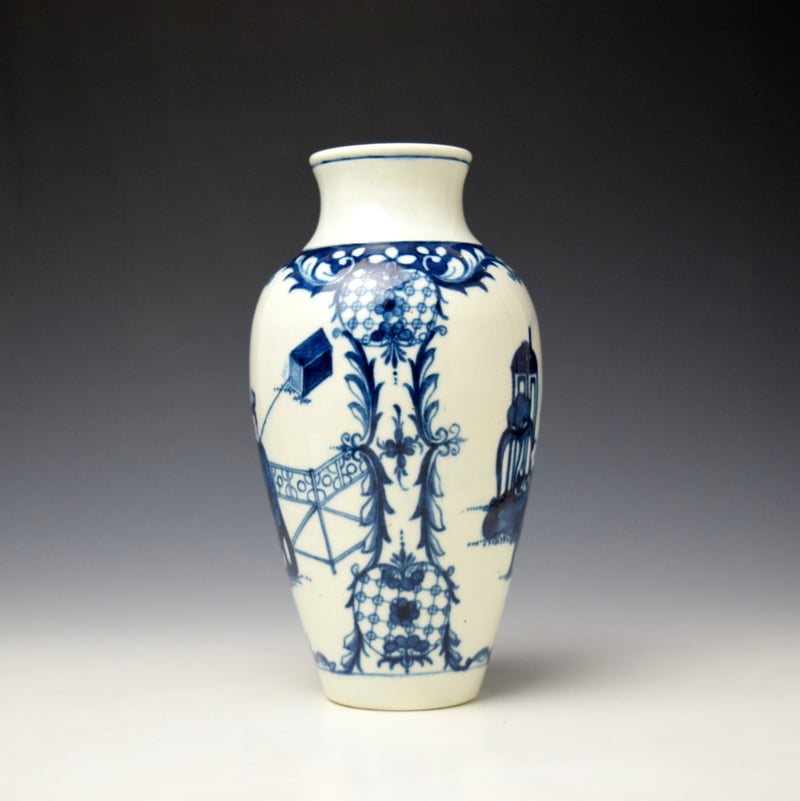 Worcester Telephone Box Pattern Baluster Vase c1770 (4)