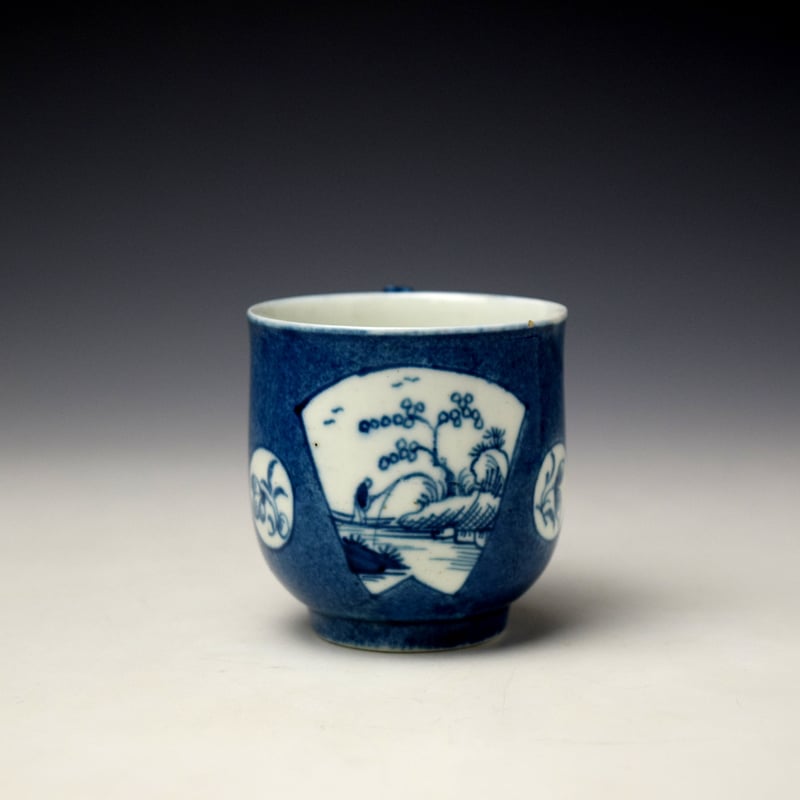 Worcester The Fisherman in a Fan Shaped Panel Pattern Coffee Cup c1760-70 (2)
