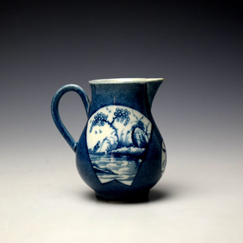 Worcester The Fisherman in a Fan Shaped Panel Pattern Sparrow Beak Jug c1760-70 (3)