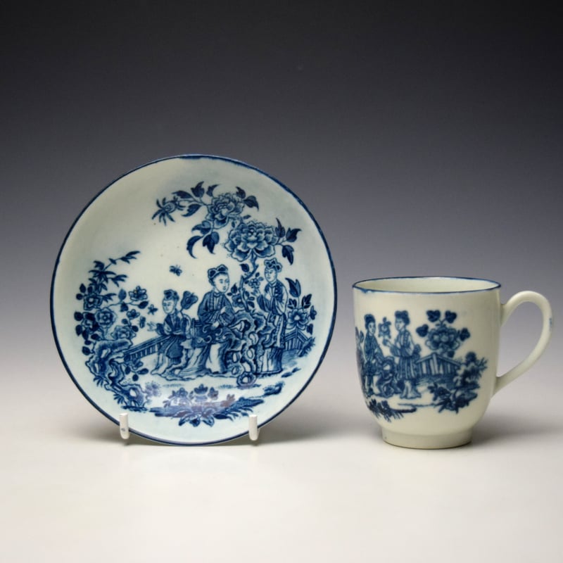 Uncommon The Three Ladies Pattern Coffee Cup and Saucer c1770-80