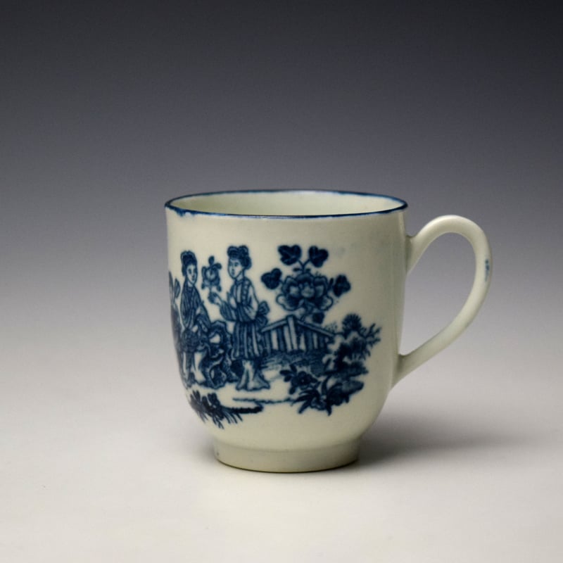 Worcester The Three Ladies Pattern Coffee Cup and Saucer c1770-80 (2)