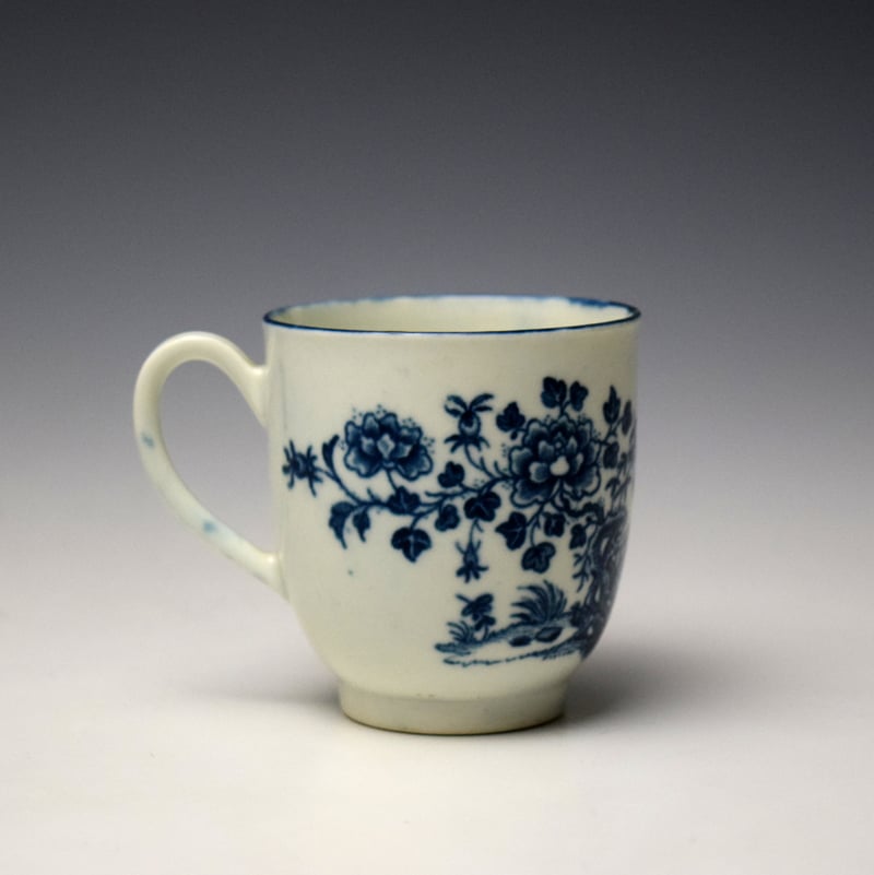 Worcester The Three Ladies Pattern Coffee Cup and Saucer c1770-80 (4)