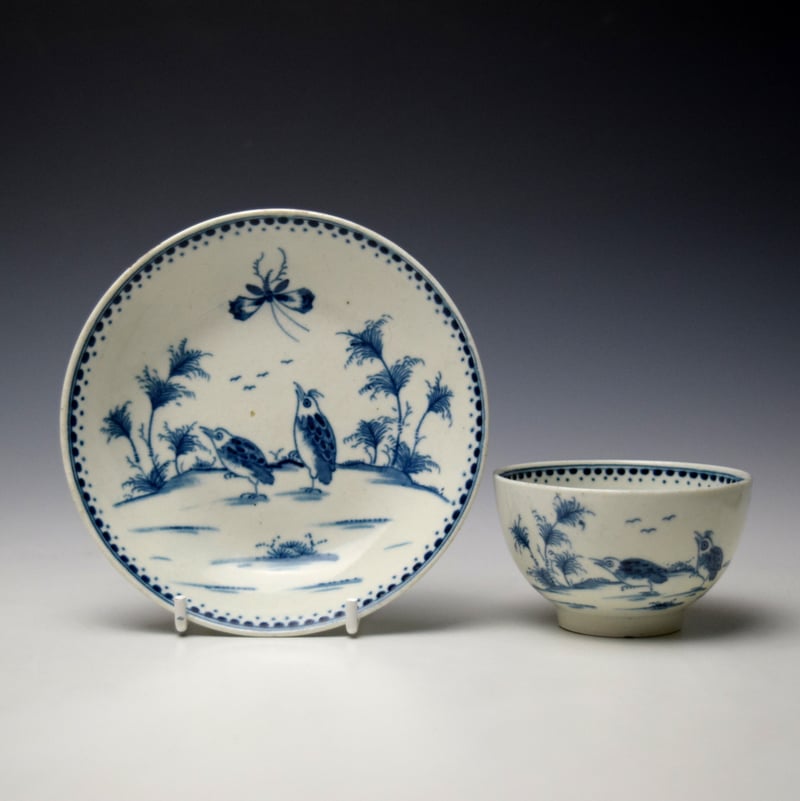 Rare The Two Quail Pattern Teabowl and Saucer c1775-80