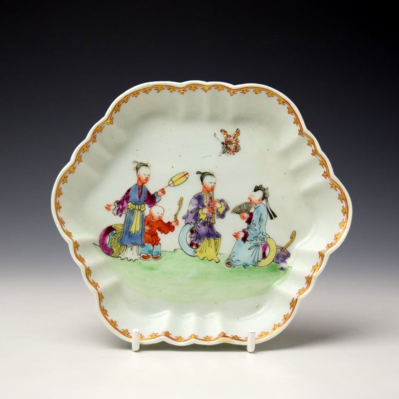 Worcester Three Musicians Pattern Teapot Cover and Stand c1756-65 (11)