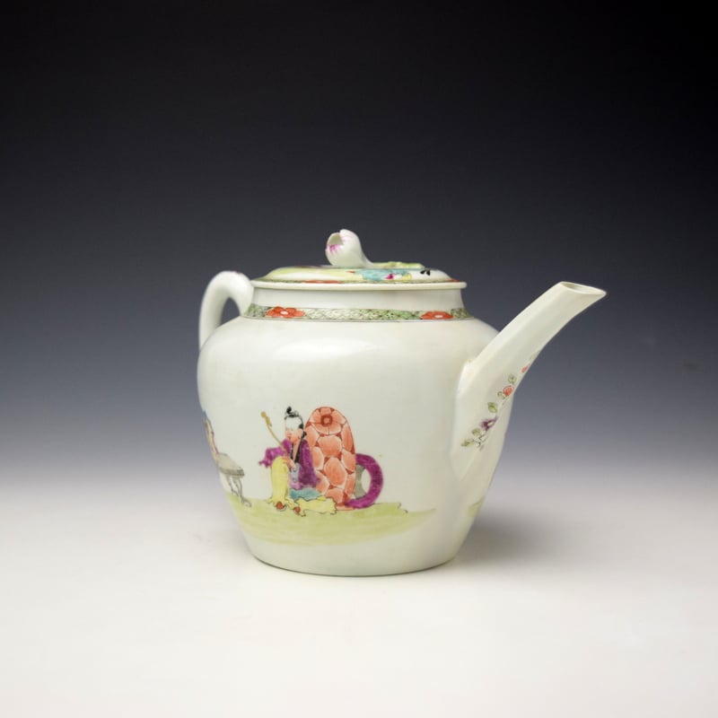 Worcester Three Musicians Pattern Teapot Cover and Stand c1756-65 (3)