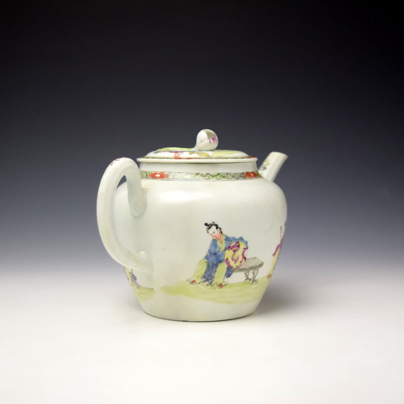 Worcester Three Musicians Pattern Teapot Cover and Stand c1756-65 (5)