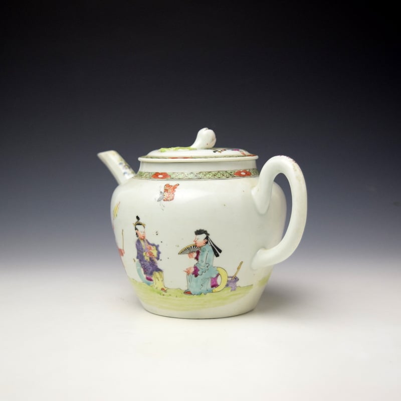 Worcester Three Musicians Pattern Teapot Cover and Stand c1756-65 (6)