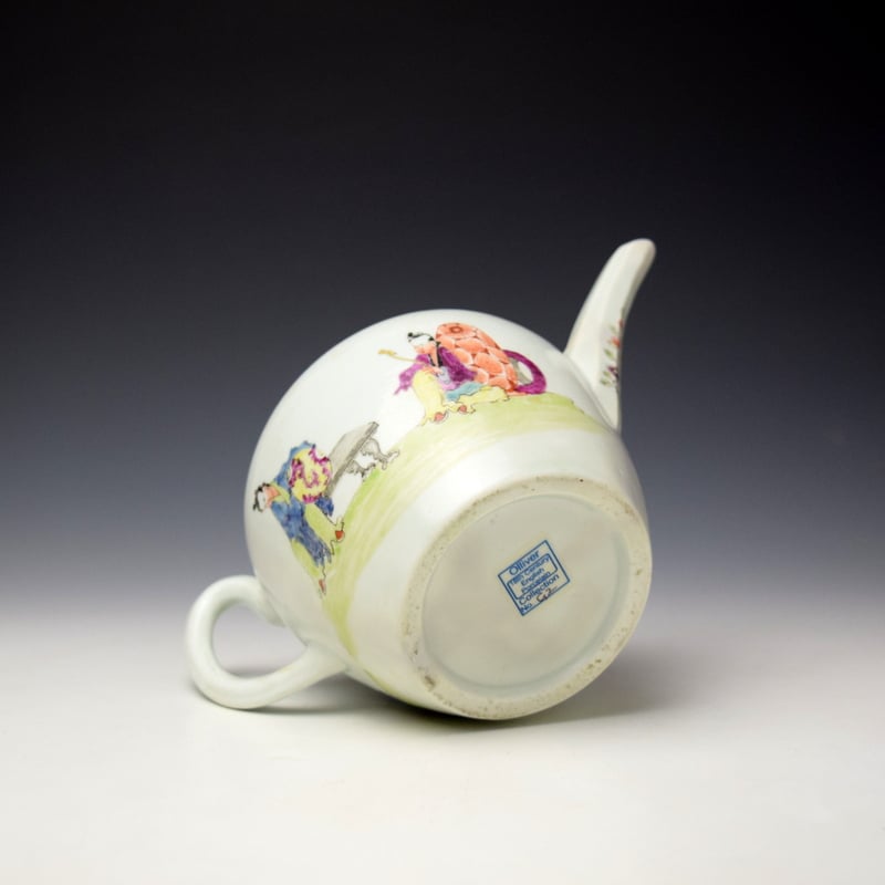 Worcester Three Musicians Pattern Teapot Cover and Stand c1756-65 (8)