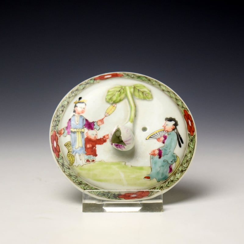 Worcester Three Musicians Pattern Teapot Cover and Stand c1756-65 (9)