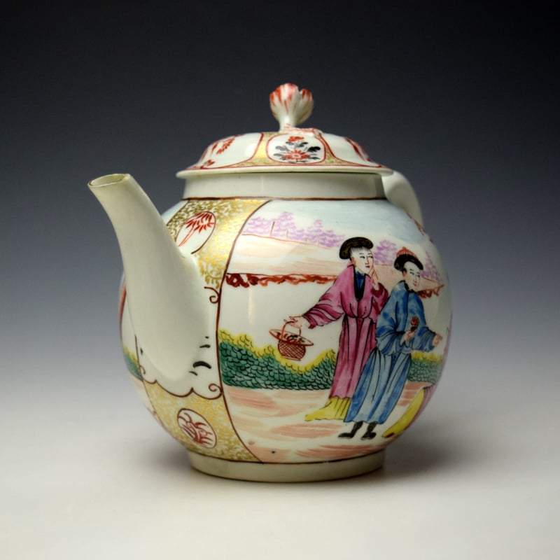 Worcester Three Wise Men in a Garden Pattern Teapot and Cover c1770-75 (2)