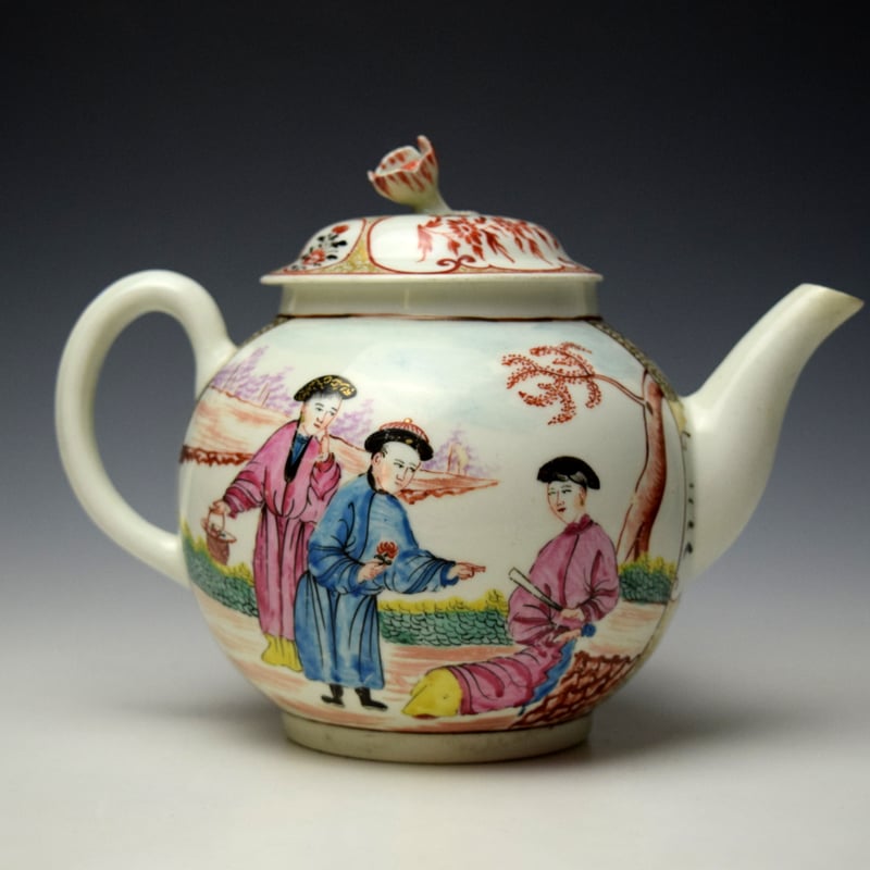 Worcester Three Wise Men in a Garden Pattern Teapot and Cover c1770-75 (4)