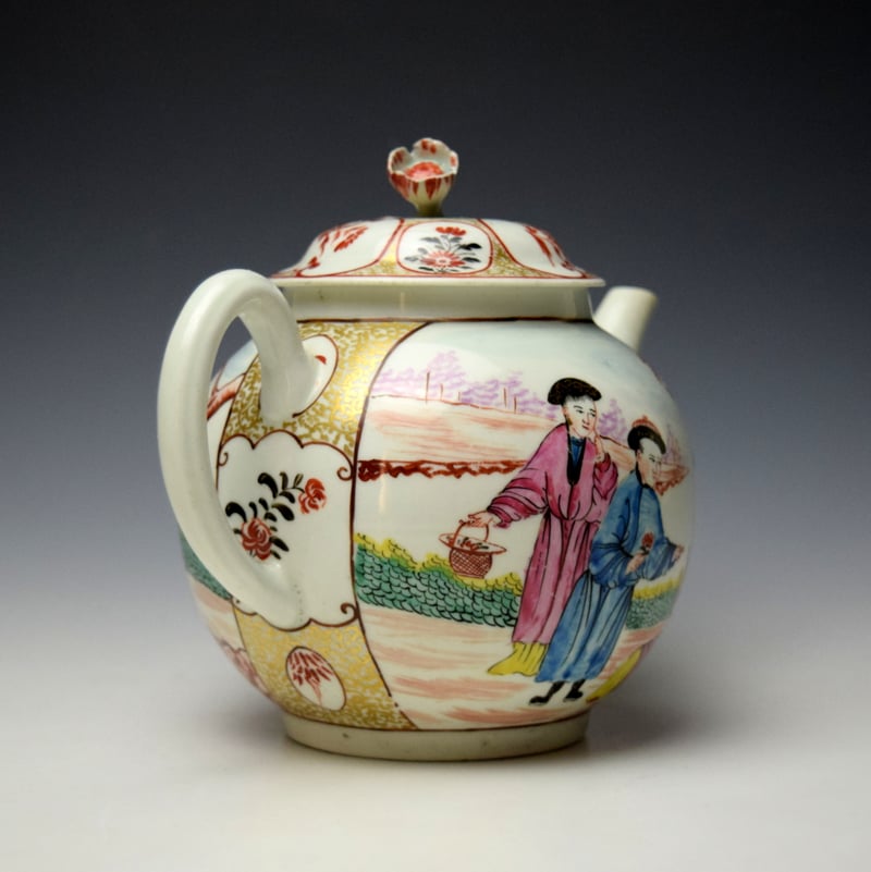 Worcester Three Wise Men in a Garden Pattern Teapot and Cover c1770-75 (5)