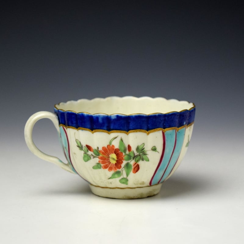 Worcester Tri Floral Pattern Teacup and Saucer c1775 (4)