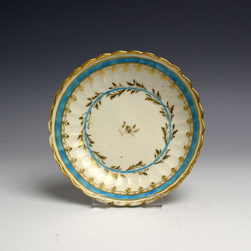 Worcester Turquoise and Gilt Pattern Coffee Cup and Saucer c1775 (3)