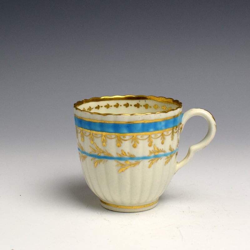 Worcester Turquoise and Gilt Pattern Coffee Cup and Saucer c1775 (4)
