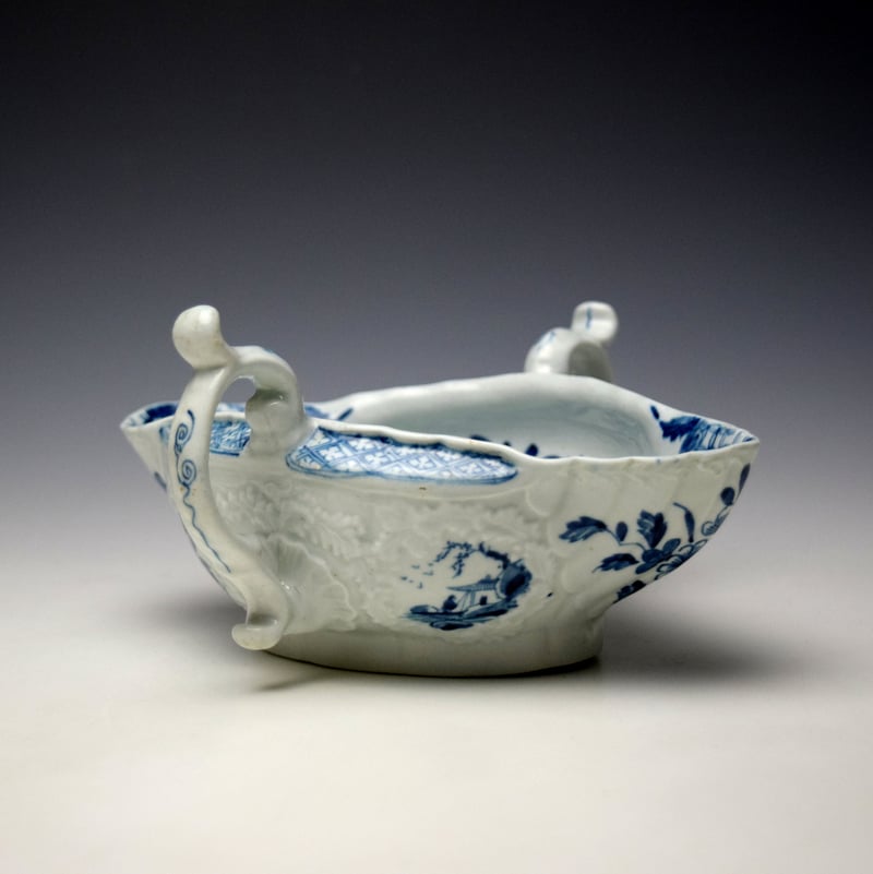 Worcester Two Handled Sauceboat Landscape Pattern Two Handled Sauceboat c1755-60 (10)