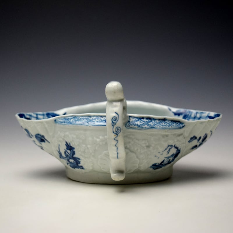 Worcester Two Handled Sauceboat Landscape Pattern Two Handled Sauceboat c1755-60 (3)
