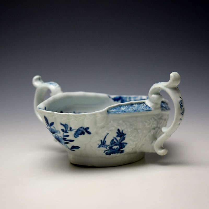 Worcester Two Handled Sauceboat Landscape Pattern Two Handled Sauceboat c1755-60 (4)
