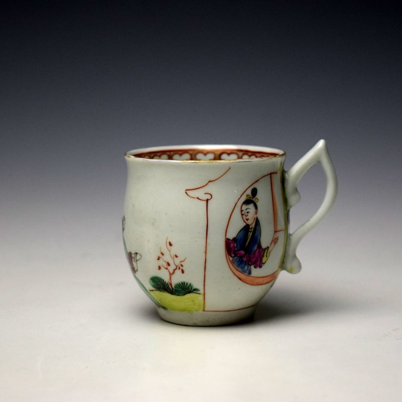 Worcester Two Ladies in a Garden Pattern Bell Shaped Coffee Cup c1760-65 (1)