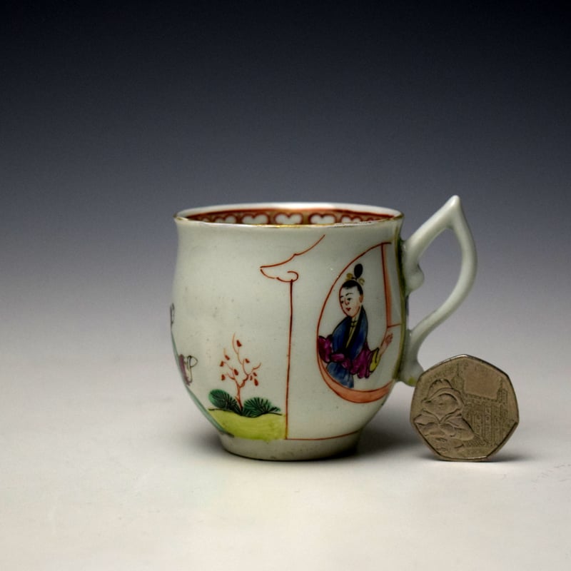 Uncommon Two Ladies in a Garden Pattern Bell Shaped Coffee Cup c1760-65 (B)