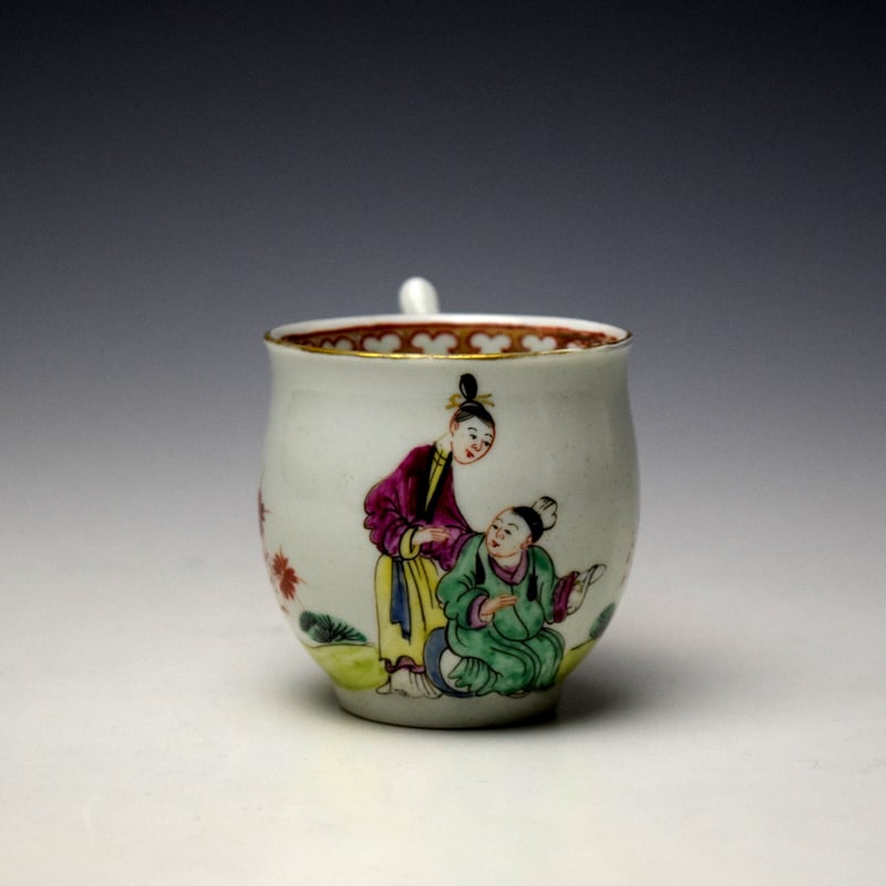 Worcester Two Ladies in a Garden Pattern Bell Shaped Coffee Cup c1760-65 (4)
