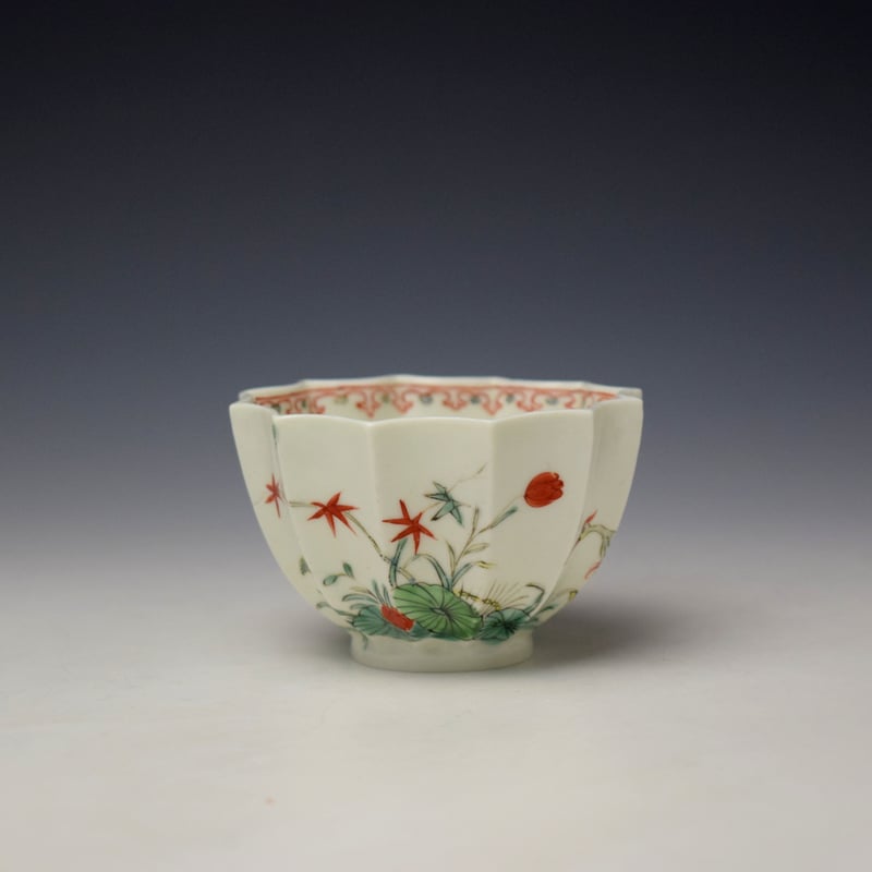 Worcester Two Strutting Bird Pattern Twelve Sided Teabowl and Saucer c1752-53 (3)