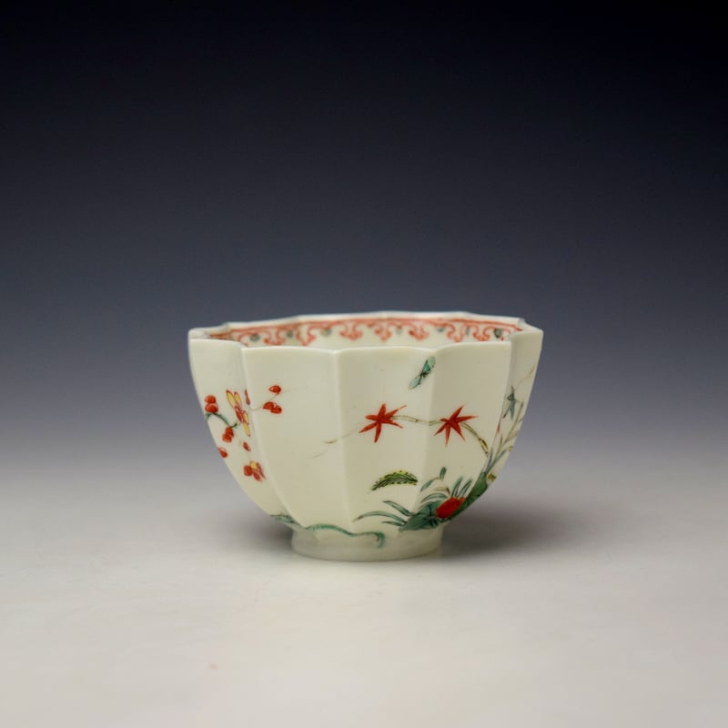 Worcester Two Strutting Bird Pattern Twelve Sided Teabowl and Saucer c1752-53 (4)