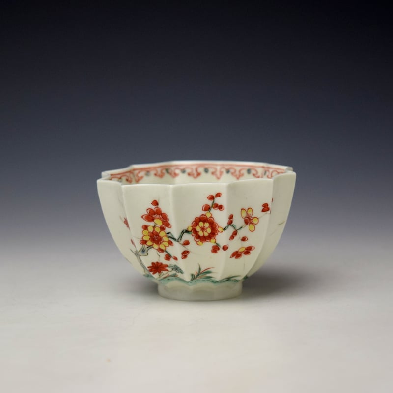Worcester Two Strutting Bird Pattern Twelve Sided Teabowl and Saucer c1752-53 (5)