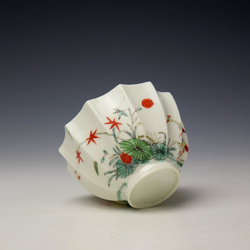 Worcester Two Strutting Bird Pattern Twelve Sided Teabowl and Saucer c1752-53 (7)