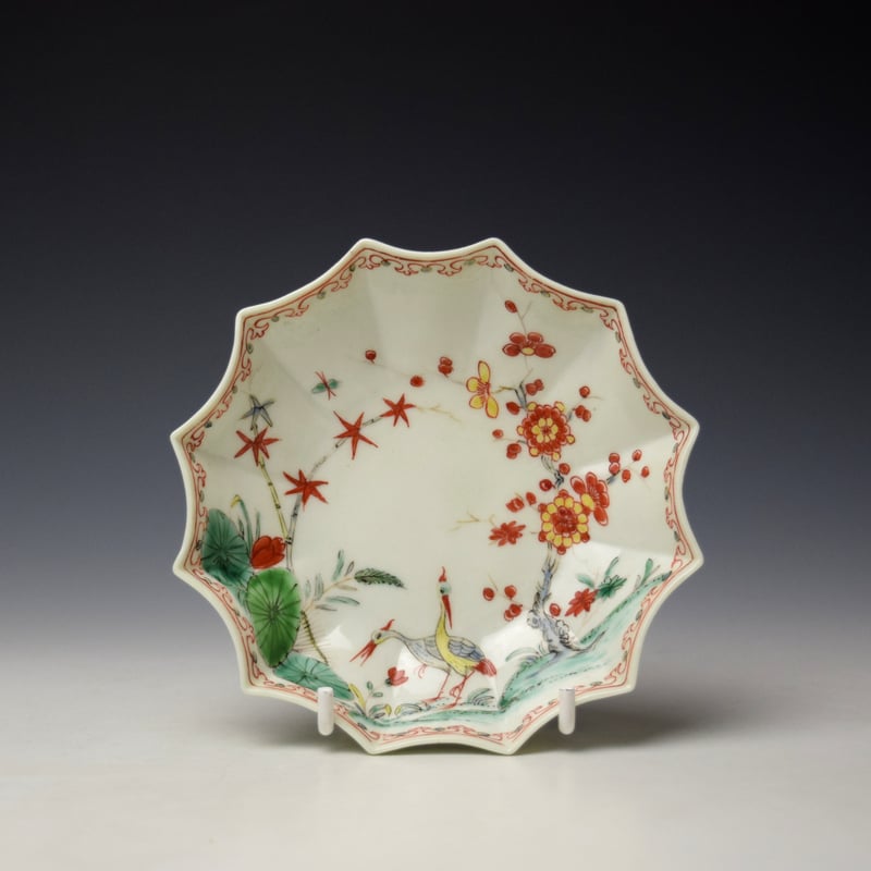 Worcester Two Strutting Bird Pattern Twelve Sided Teabowl and Saucer c1752-53 (8)