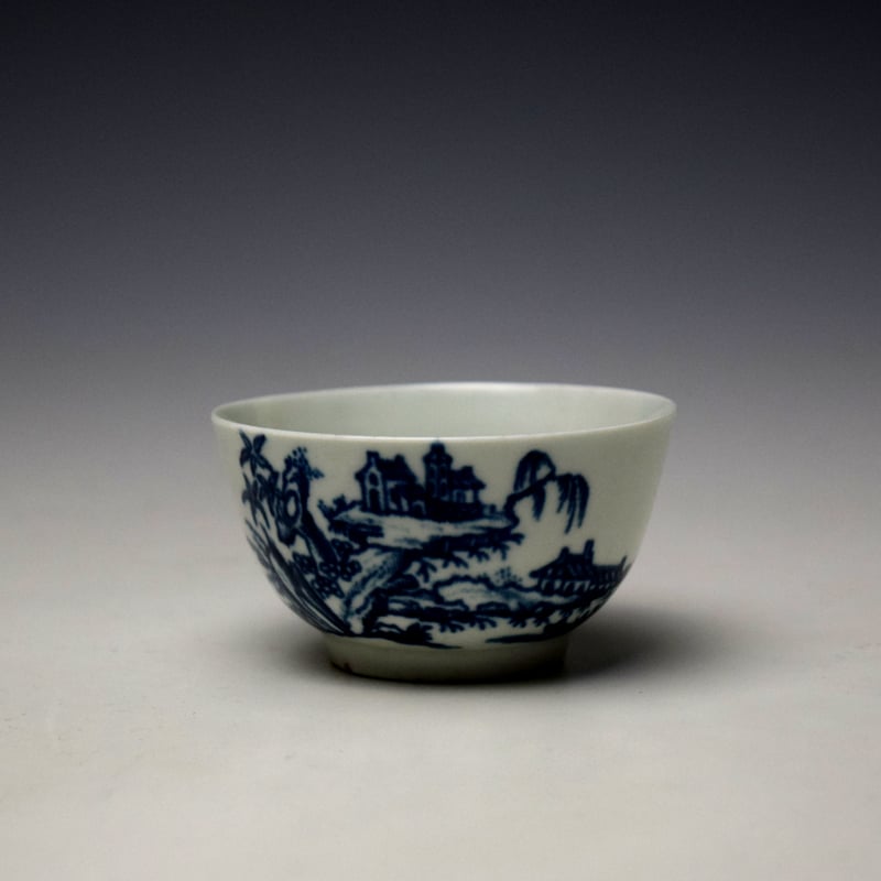 Worcester Two Swan Precipice Pattern Teabowl and Saucer c1757-60 (2)