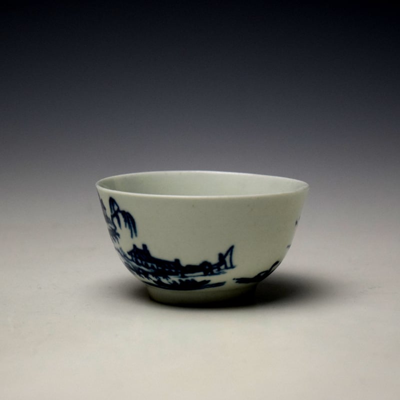 Worcester Two Swan Precipice Pattern Teabowl and Saucer c1757-60 (5)
