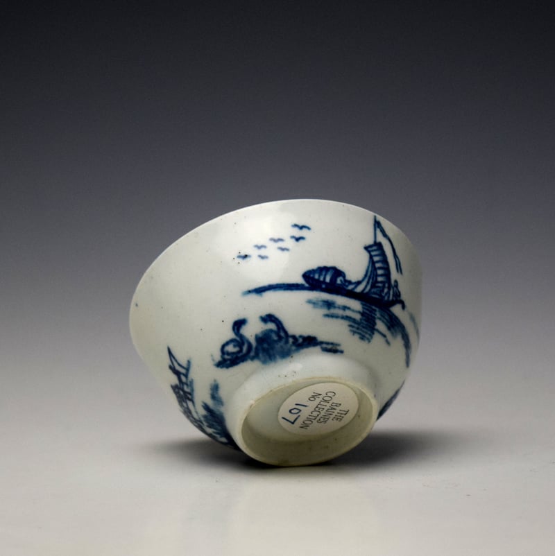 Worcester Two Swan Precipice Pattern Teabowl and Saucer c1757-60 (7)
