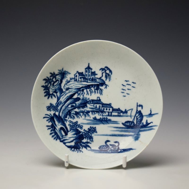 Worcester Two Swan Precipice Pattern Teabowl and Saucer c1757-60 (8)