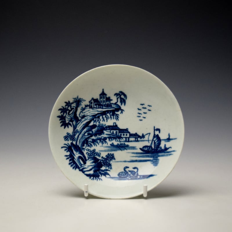 Worcester Two Swan Precipice Pattern Teabowl and Saucer c1757-60 (9)