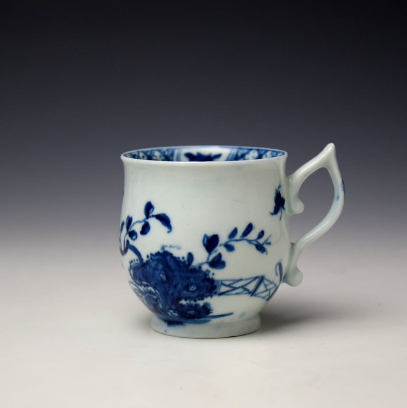 Worcester Warbler Pattern Bell Shaped Coffee Cup cand Saucer c1754-60 (2)