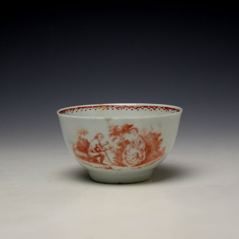 Liverpool Sadler Red Print Teabowl and Saucer c1760-65 (2)
