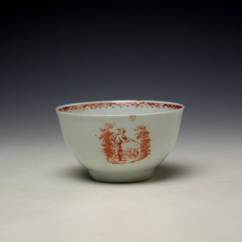 Liverpool Sadler Red Print Teabowl and Saucer c1760-65 (4)