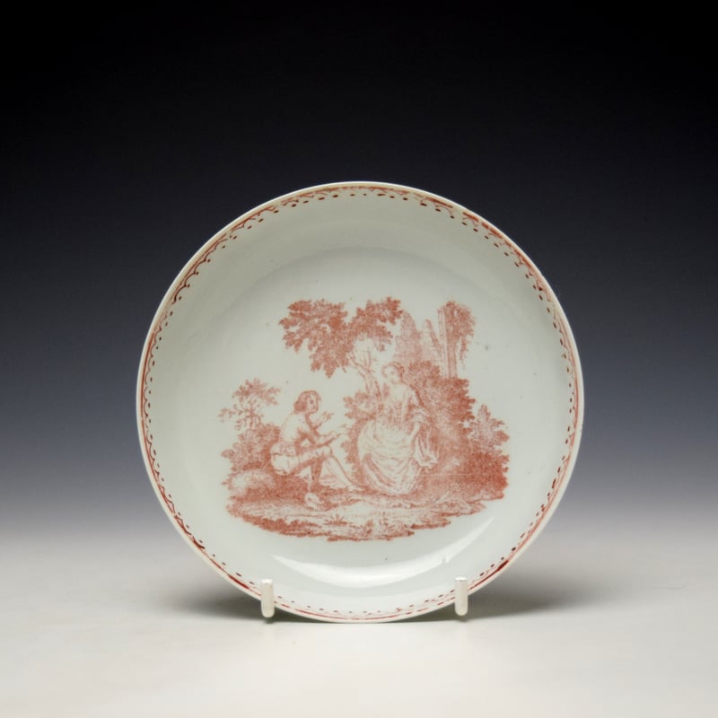 Liverpool Sadler Red Print Teabowl and Saucer c1760-65 (8)