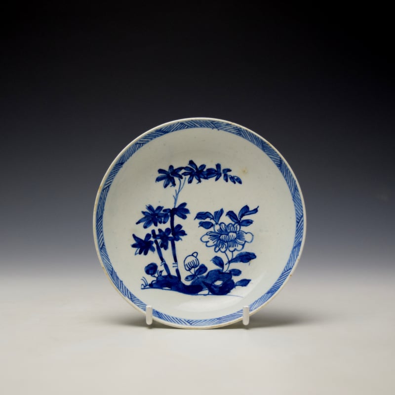 Rare Bamboo Peony and Hollow Rock Pattern Saucer c1758-63 Ex Goss Collection