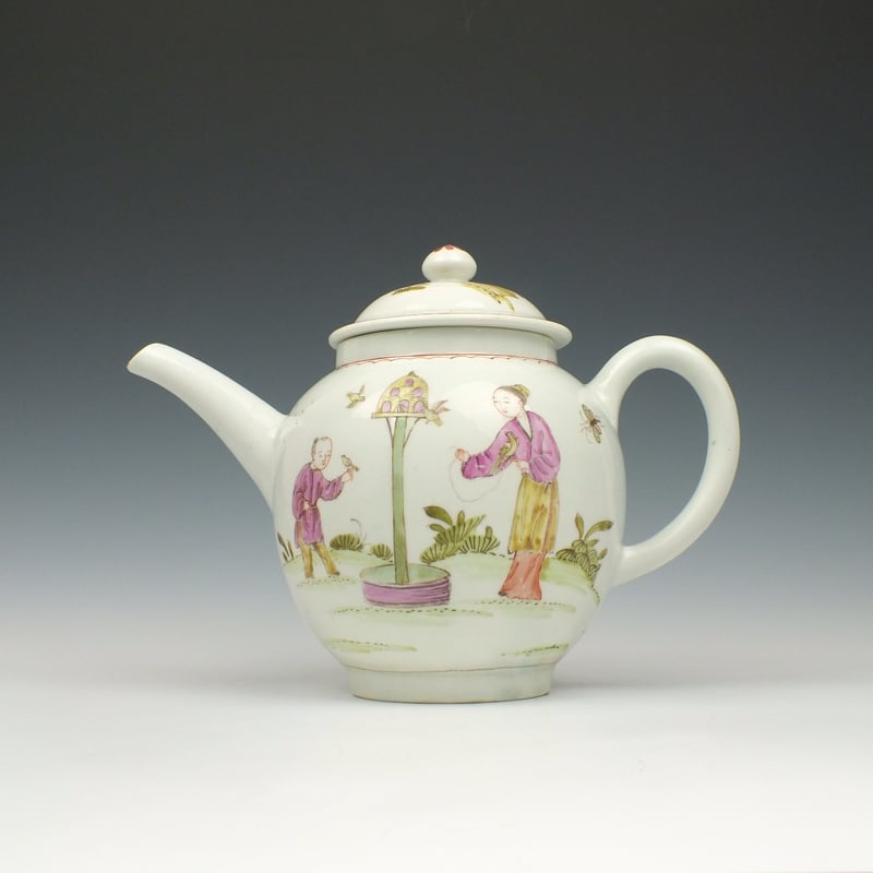 Very Rare Lowestoft Tethered Bird Pattern Teapot and Cover c1780