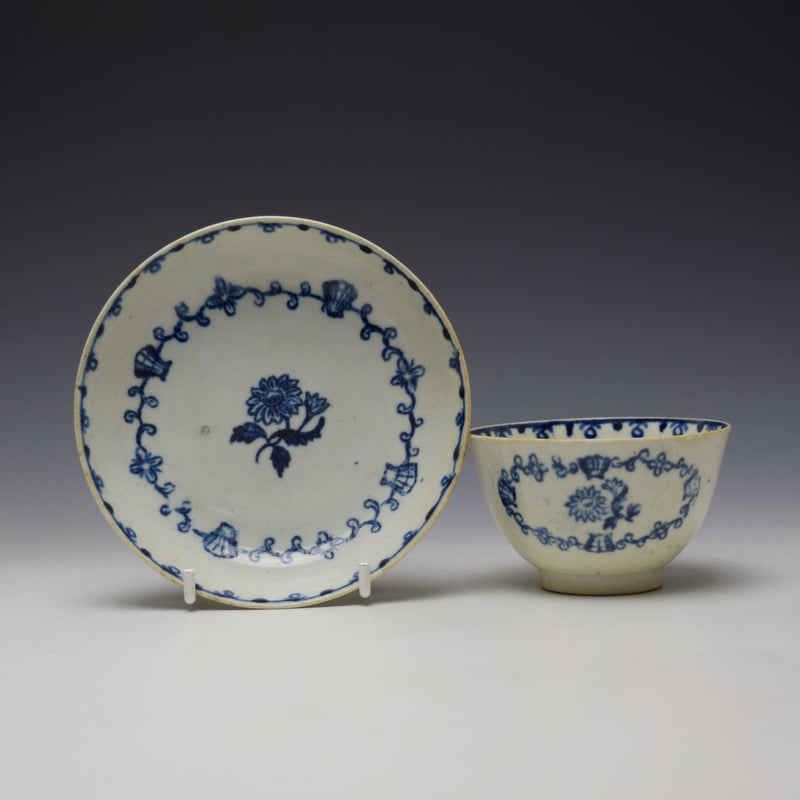 John Pennington Scallop Shell and Flower Pattern Teabowl and Saucer c1780-85